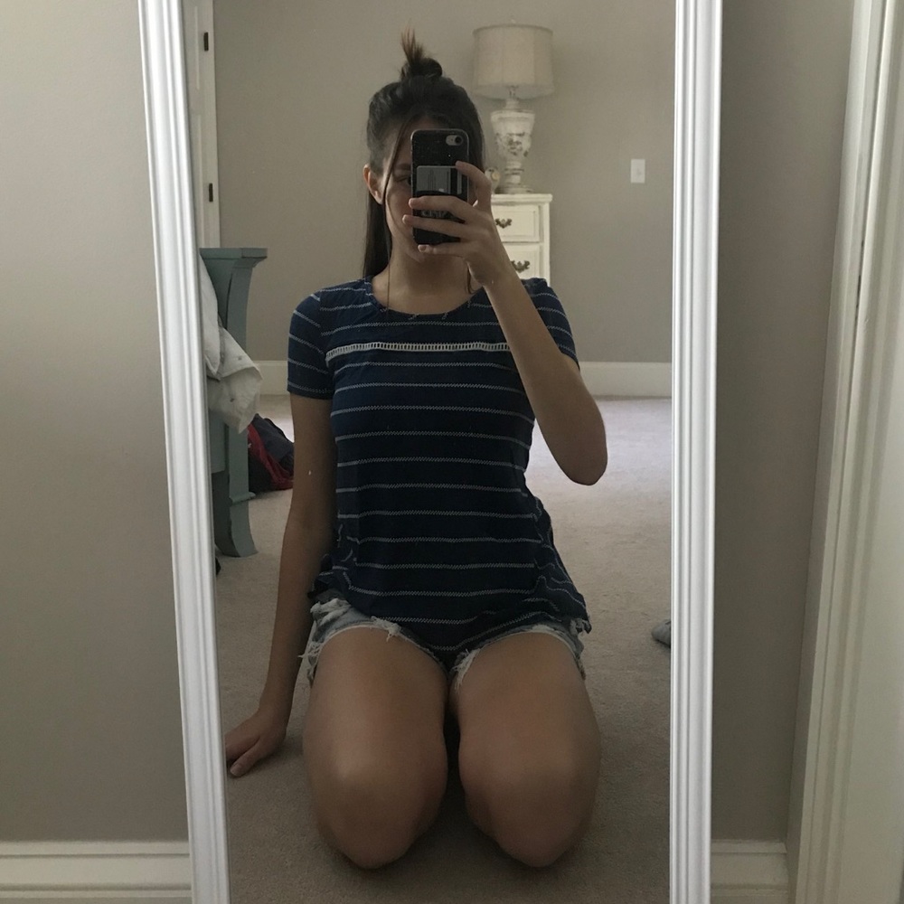 Blue Tee with White Stripes